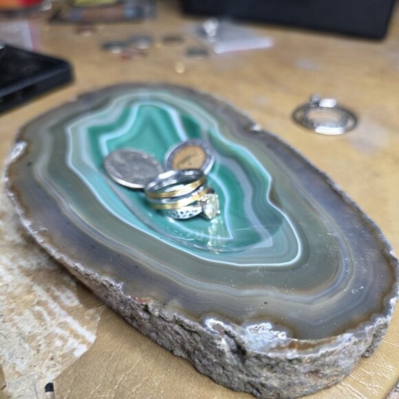 Agate Stone Slice Ashtray Trinket Soap Dish Geode Rock Crystal Polished - Picture 10 of 11